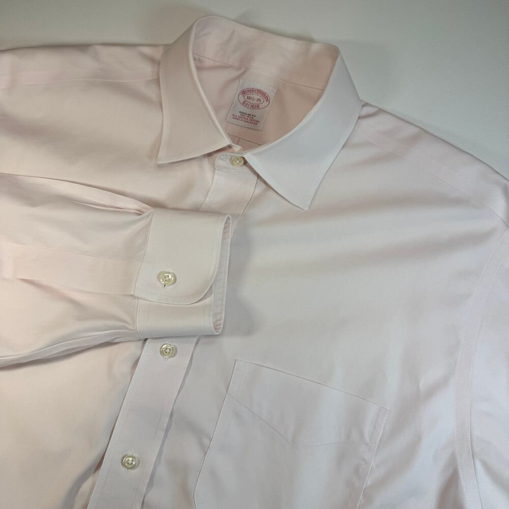 Brooks Brothers Mens L 16.5 35 Pink Dress Shirt Supima Cotton Non Iron Regular
